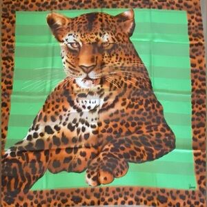 Honey Brand Animal Leopard Scarf Designer Italy 35” Square Polyester Vintage New